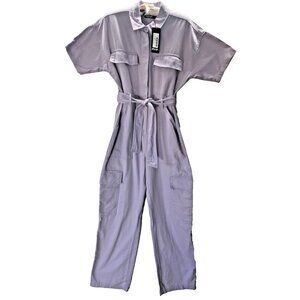 Nasty Gal Petite Twill Belted Utility Jumpsuit Lilac Purple Cargo Pockets Size 0